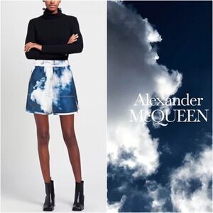 ALEXANDER MCQUEEN Silk Shorts Blue Sky Clouds Tie Dye Elastic Waist XL / IT 46